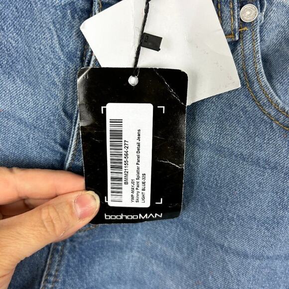 Boohoo Man Womens 32 Boho Flare Leg Paint Splatter blue Jeans denim new pants - Picture 3 of 7